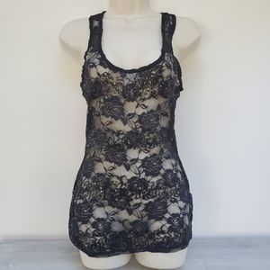 Almost Famous Woman's Juniors Black Lace Racerback Tank Top
